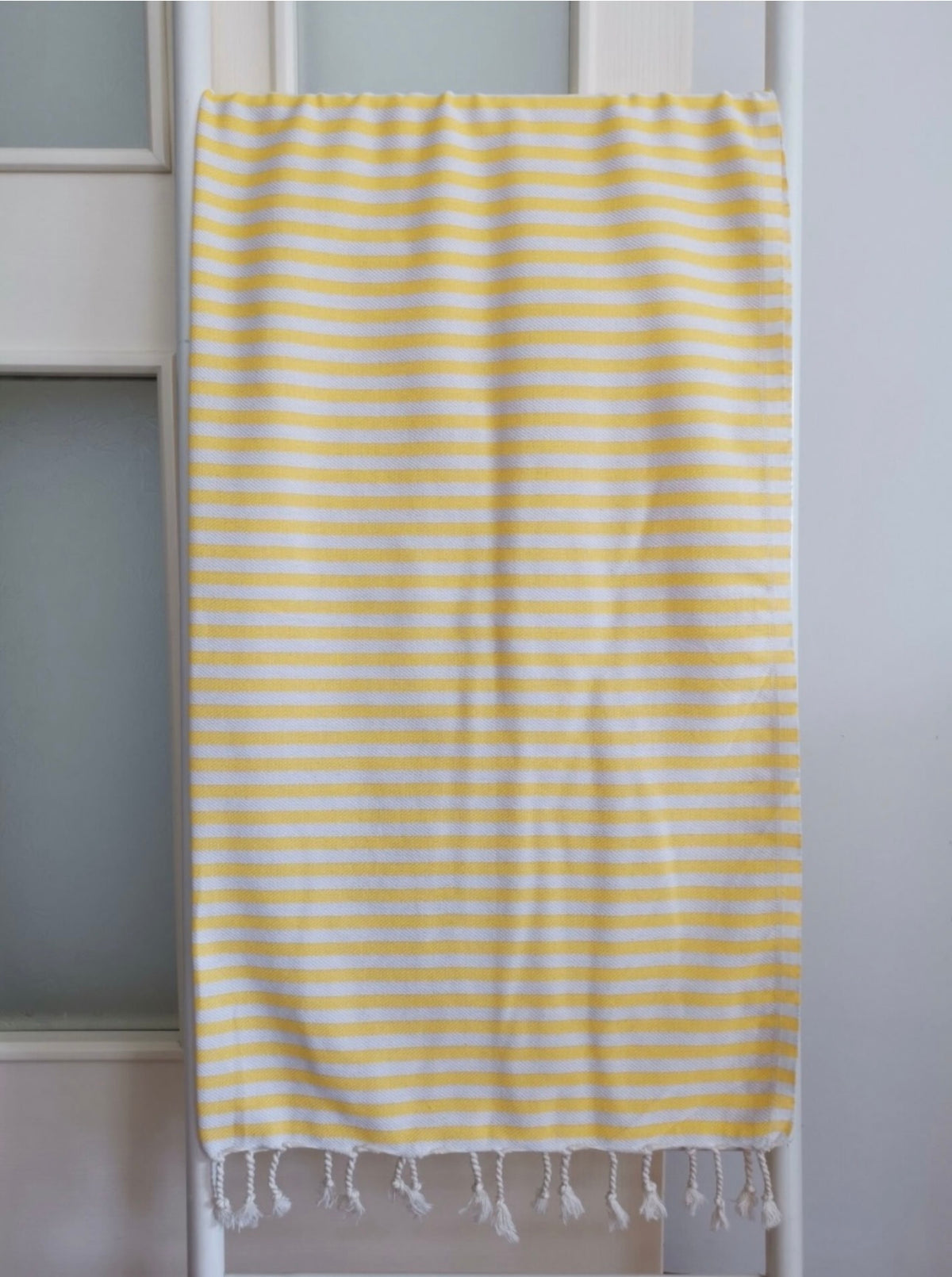 Yellow and White Strip Beach Towel | Organic Turkish Beach Towel – Unfoldie