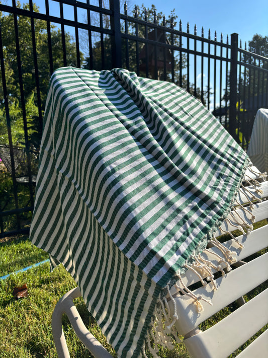 Green&White Strip Beach Towel | Organic Turkish  Beach Towel – Unfoldie