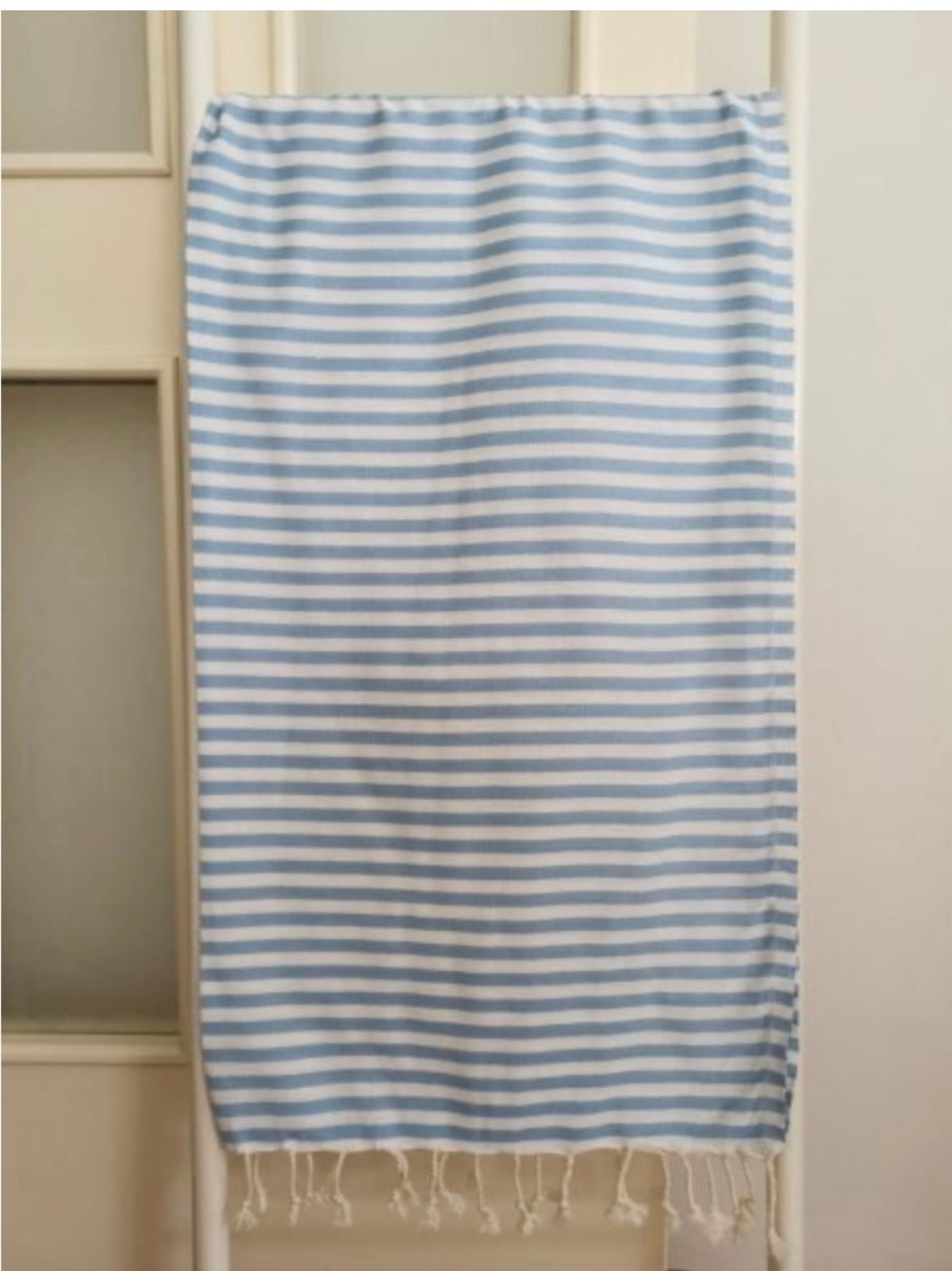 Blue&White Strip Beach Towel | Organic Beach Towel – Unfoldie