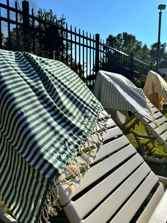 Green&White Strip Beach Towel | Organic Turkish  Beach Towel – Unfoldie